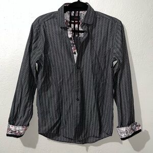 Eight X Mens Shirt Gray Flip Cuff Button Up Printed For Buckle Classic Size S